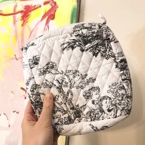 Quilted Victorian Print Travel Makeup Bag w/Plastic Liner